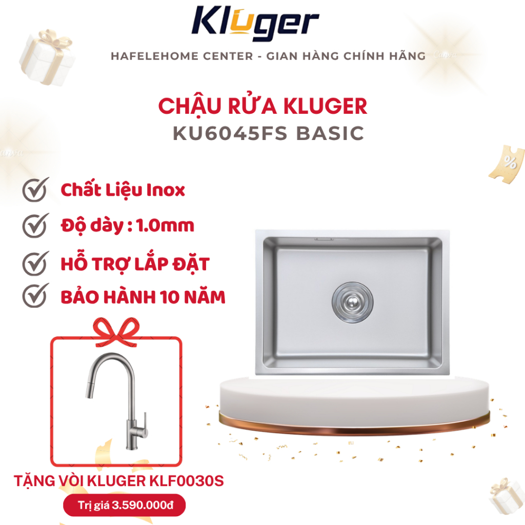 Chậu rửa bát Kluger KU6045FS Basic nhỏ gọn, tiện lợi, chống xước tốt