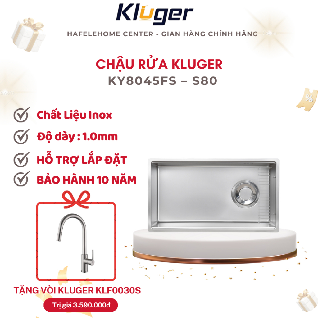 [BẢO HÀNH 10 NĂM + TẶNG VÒI RỬA] Chậu rửa chén Kluger KY8045FS – S80 – Thiết Kế Sang Trọng