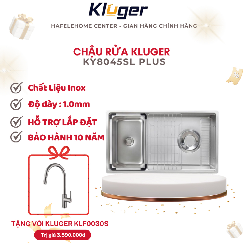 [BẢO HÀNH 10 NĂM + TẶNG VÒI RỬA] Chậu rửa chén Kluger KY8045SL Plus – Chậu Rửa Chén Cao Cấp