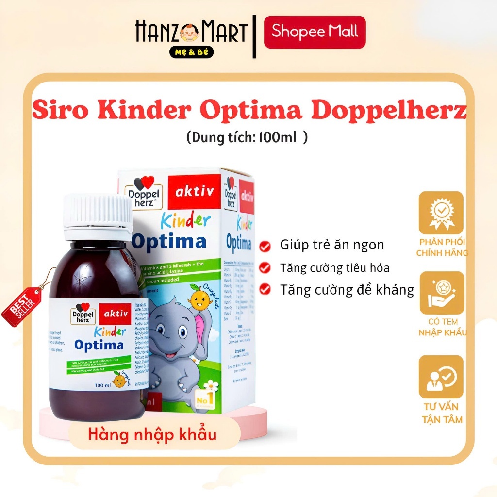 Siro bổ sung vitamin cho bé Doppelherz Kinder Optima hỗ trợ giúp bé ăn ngon, cải thiện tầm vóc