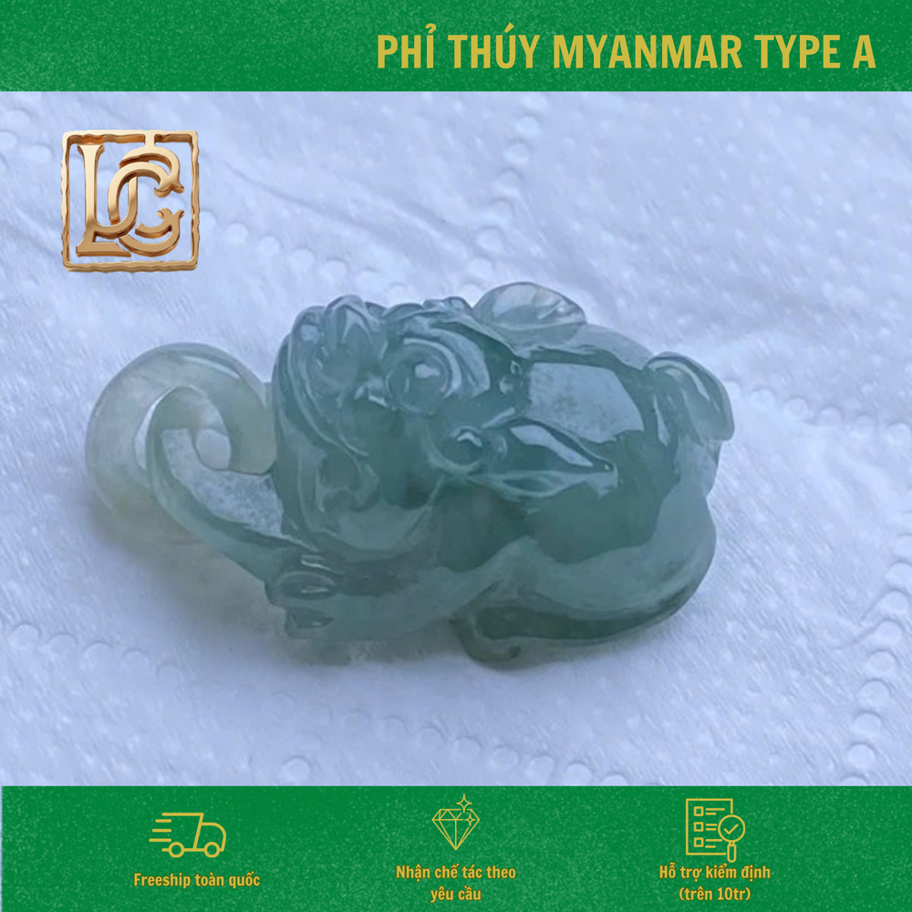 Mặt dây chuyền Tì Hưu Phỉ Thúy Myanmar Type A + Móc khóa Ngọc - Phỉ Thúy Tận Xưởng Lê Công
