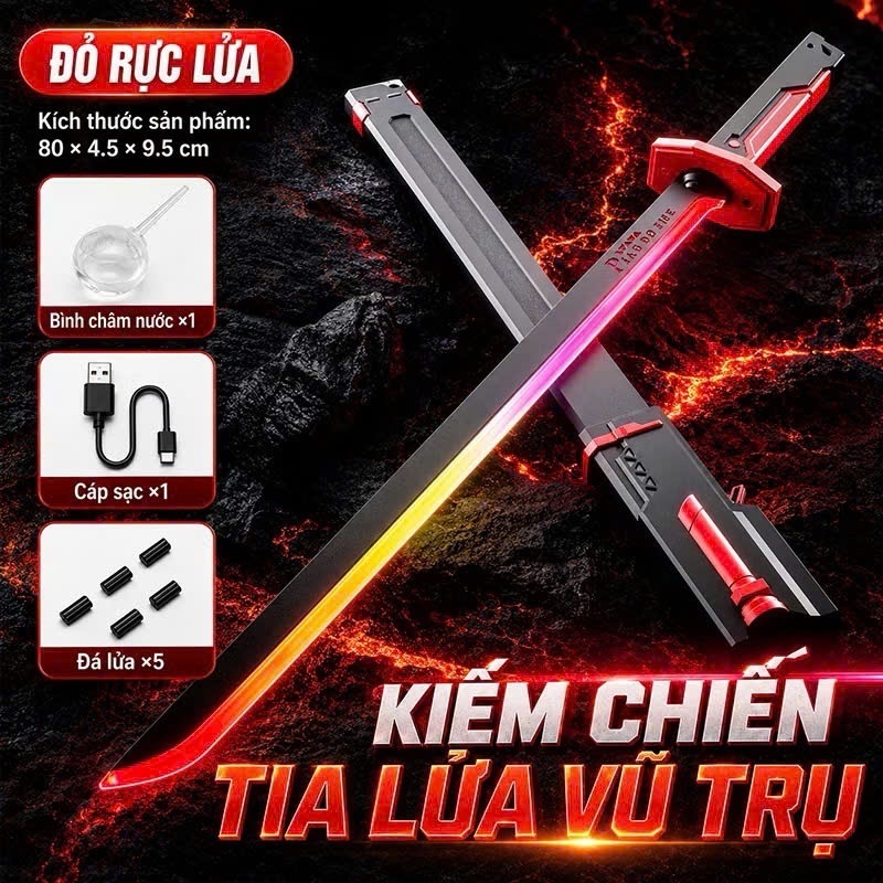 Đồ chơi kiếm ánh sáng , Kiếm Katana phun sương, Kiếm Laser Lightsaber nhiều màu sắc cực ngầu - Sạc T