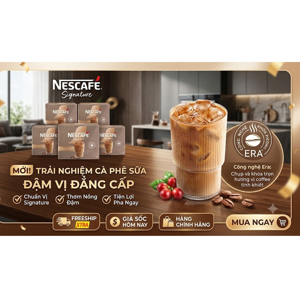 Cà phê sữa Nescafe Signature hộp 10 gói x 28g