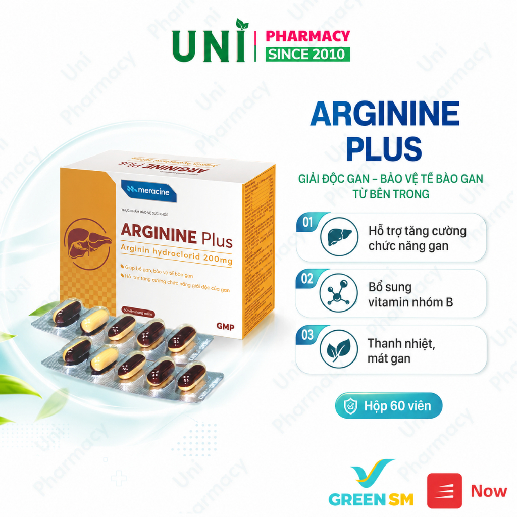 ✅(Chính Hãng)  Arginine plus 200mg Bổ gan cho người dùng b.ia rượu men gan cao hộp ( 60 viên )