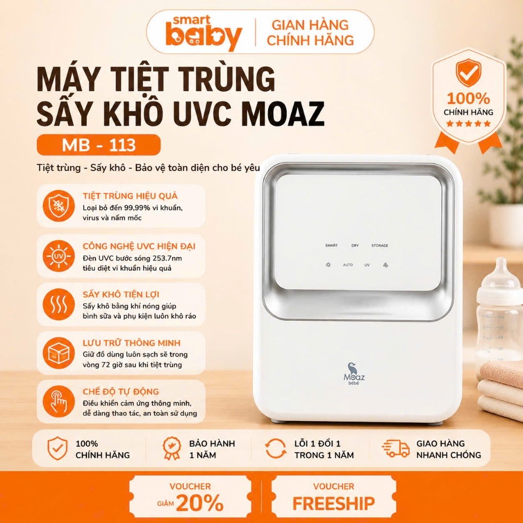 Máy tiệt trùng sấy khô UVC Moaz Bebe MB113