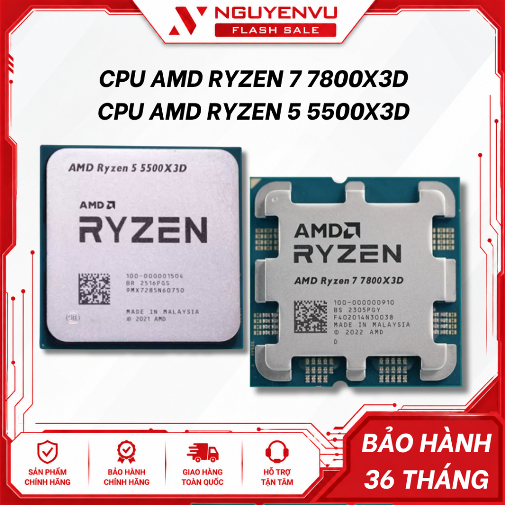 [Full VAT] CPU AMD Ryzen 5 5500X3D AM4 / CPU AMD Ryzen 7 7800X3D AM5 - Tray không box