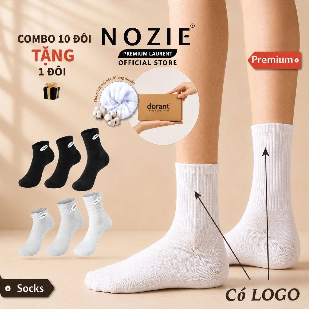 Combo 5,10 đôi tất LOGO cotton USA, vớ thể thao cao cấp thoáng mát thấm hút mồ…