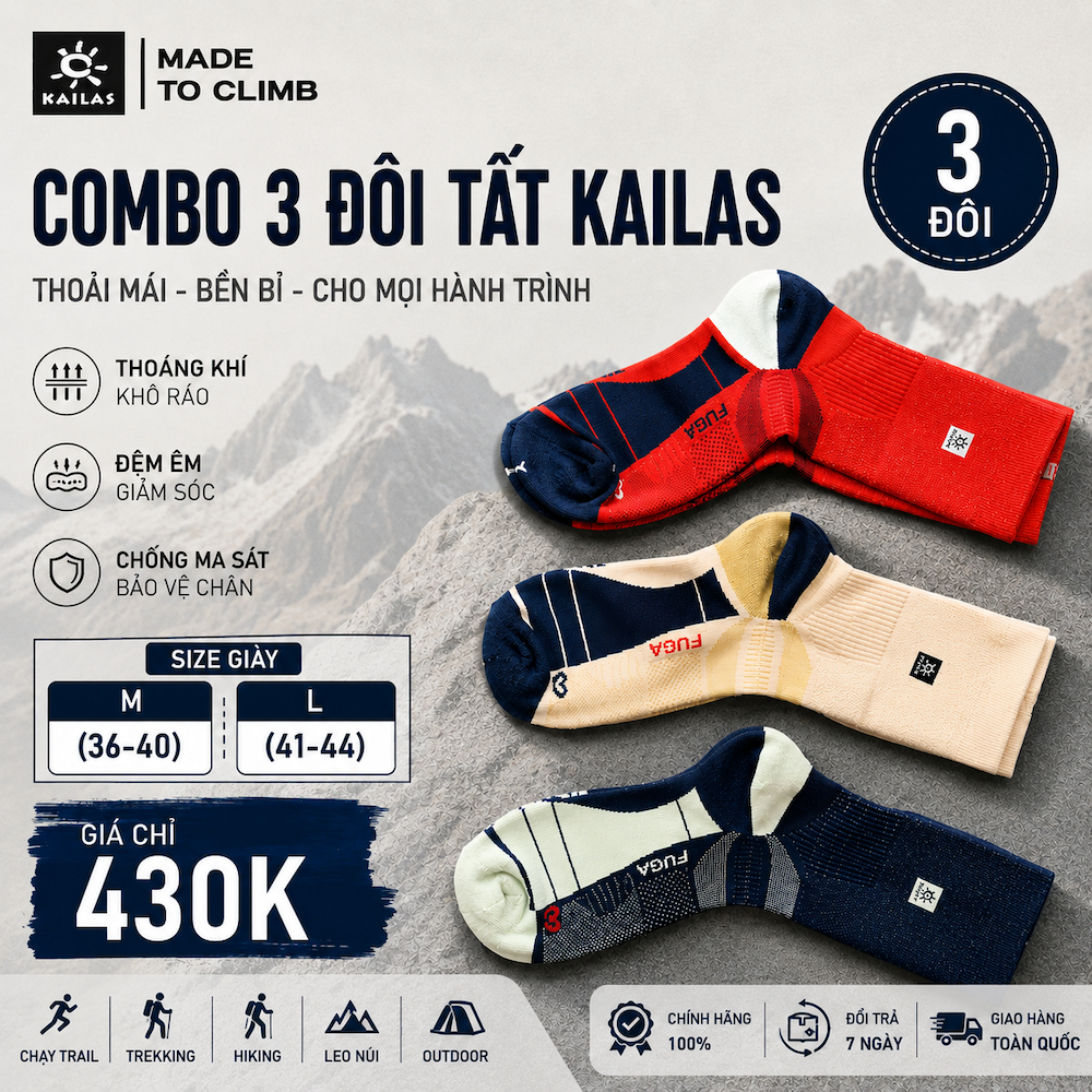 Combo 3 Đôi Tất KAILAS FUGA Chạy Trail – Tất Thể Thao Outdoor Thoáng Khí, Êm Chân, Chống Ma Sát