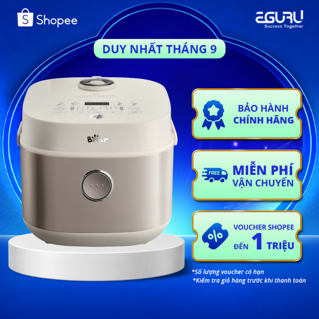 Nồi cơm điện 1L Bear RC-4H30S 800W, Lòng Nồi 6 Lớp Chống Dính, Hâm Nóng Hẹn Giờ, Bảo Hành 18 tháng