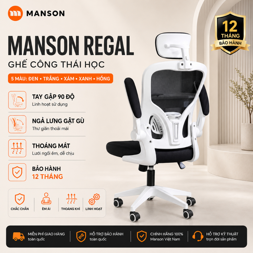 [Manson] Ghế công thái học Manson Regal - Ghế Xoay Văn Phòng Công Thái Học