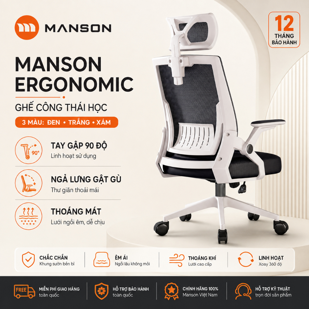 [Manson] Ghế công thái học Manson Ergonomic - Ghế Xoay Văn Phòng Công Thái Học