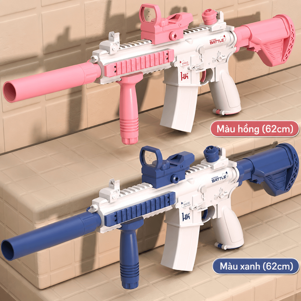 Súng Nước M416 Tự Động Pin Sạc, Súng Phun Nước ABS Cao Cấp – Bản Có Đèn & Không Đèn