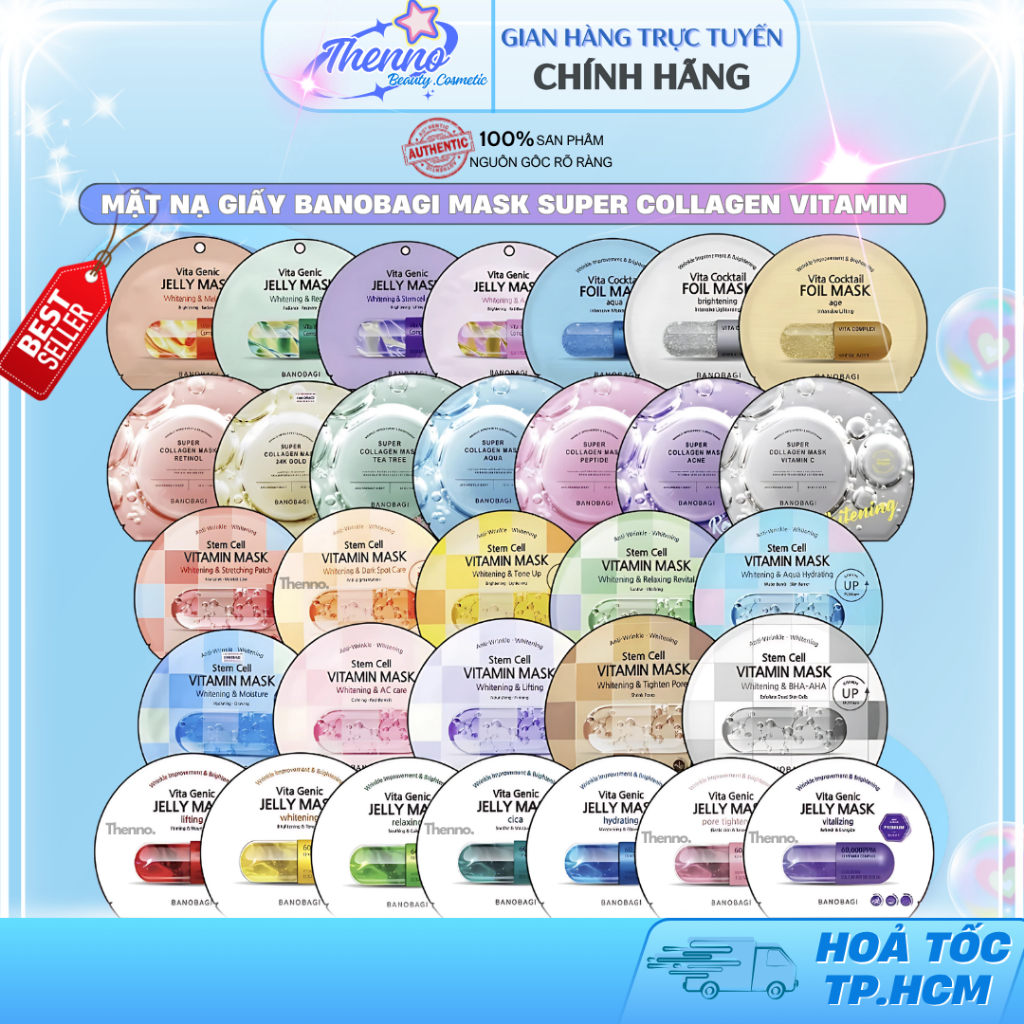 Mặt Nạ Giấy Banobagi Mask Super Collagen Vitamin Viên Thuốc Dưỡng Trắng Da Cấp Ẩm Phục Hồi Giảm Mụn Kiềm Dầu 30ml