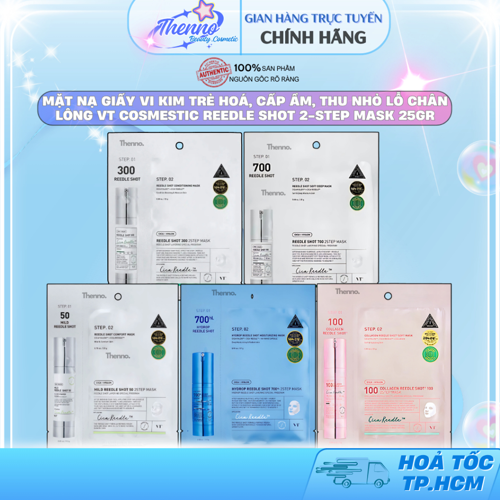 Mặt Nạ Giấy Vi Kim Trẻ Hoá, Cấp Ẩm, Thu Nhỏ Lỗ Chân Lông VT Cosmestic Reedle Shot 2-Step Mask 25gr