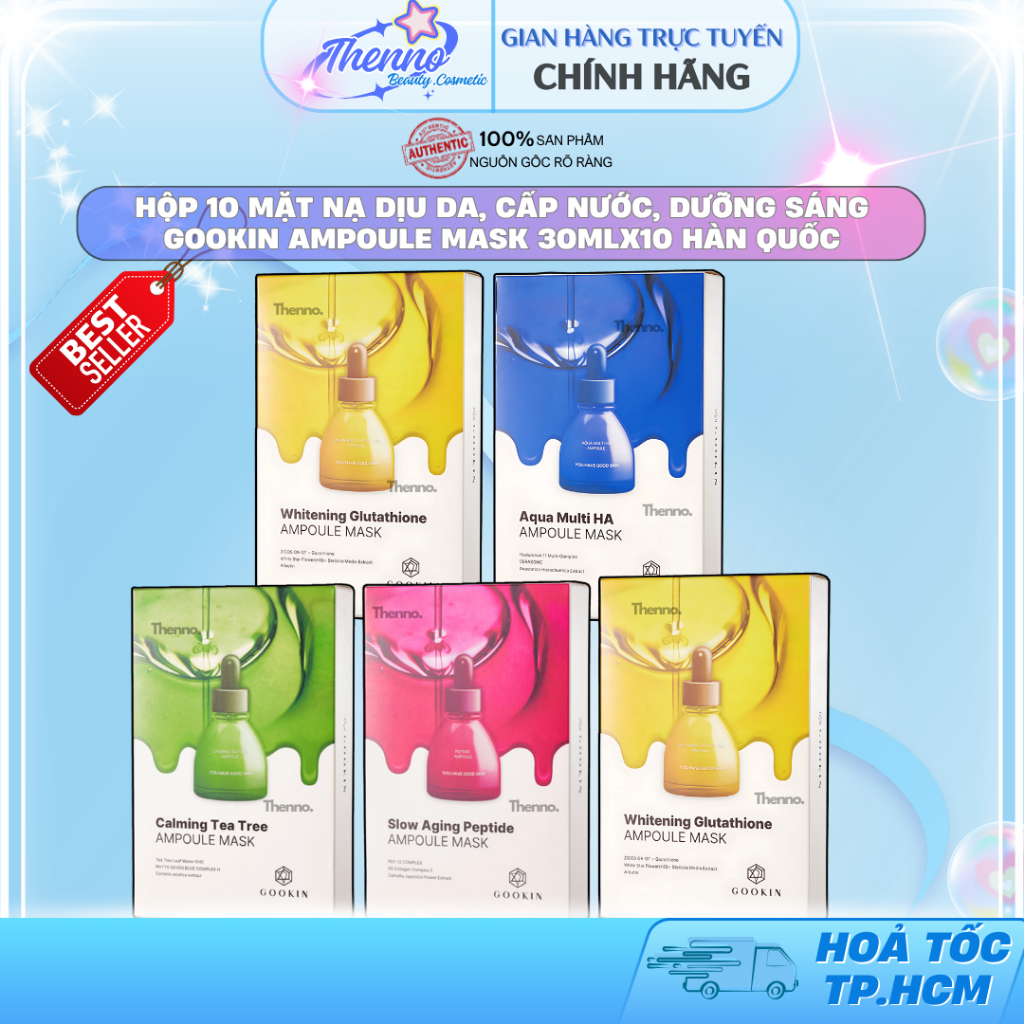 Hộp 10 Mặt Nạ Dịu Da, Cấp Nước, Dưỡng Sáng Gookin Ampoule Mask 30mlx10 Hàn Quốc