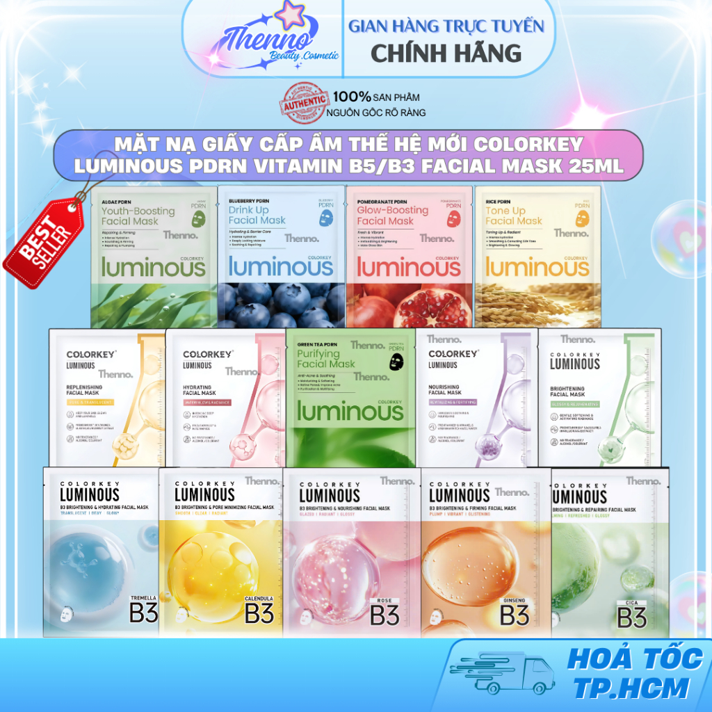 Mặt Nạ Giấy Cấp Ẩm Thế Hệ Mới Colorkey Luminous PDRN Vitamin B5/B3 Facial Mask 25ml