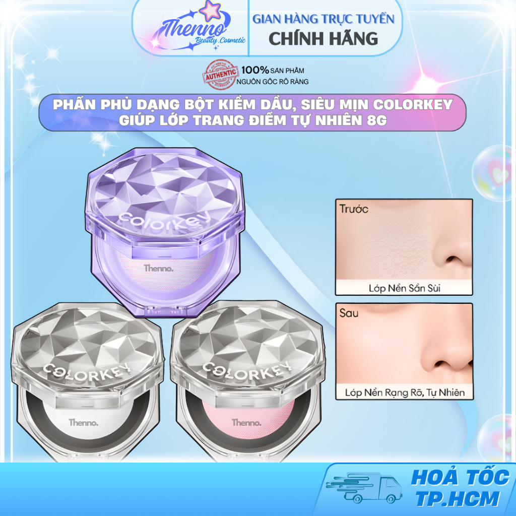 Phấn Phủ Dạng Bột Kiềm Dầu, Siêu Mịn Colorkey Giúp Lớp Trang Điểm Tự Nhiên 8g