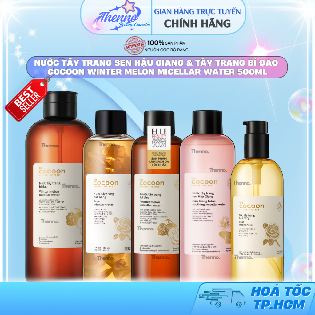Nước Tẩy Trang Sen Hậu Giang & Tẩy Trang Bí Đao Cocoon Winter Melon Micellar Water 500ml Việt Nam
