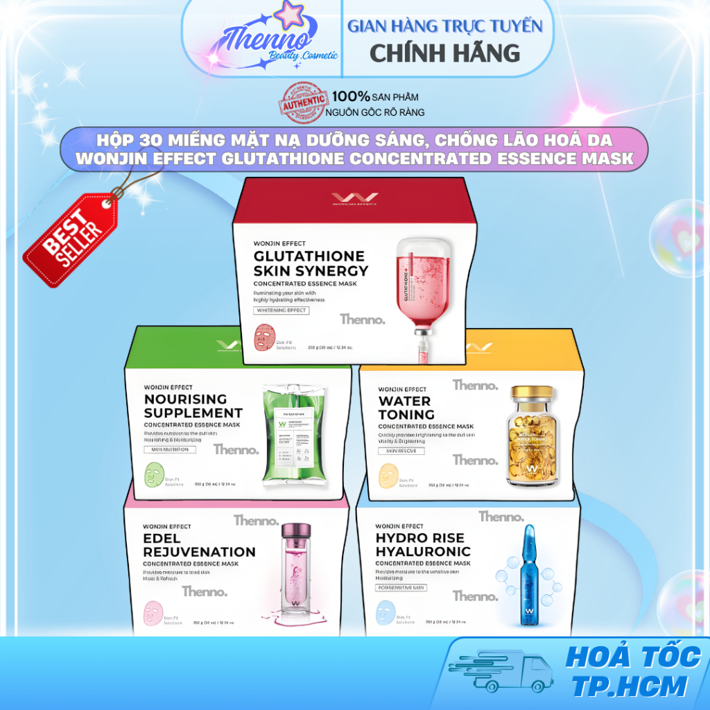 Hộp 30 Miếng Mặt Nạ Dưỡng Sáng, Chống Lão Hoá Da Wonjin Effect Glutathione Concentrated Essence Mask