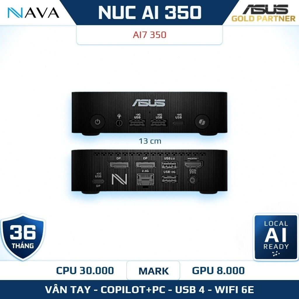 Mini PC ASUS NUC AI 350 (PN54) DDR5 AMD Ryzen AI 7, Radeon 860M, Copilot+, Khóa Vân Tay, Tặng Đế