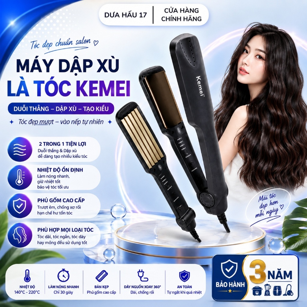Máy Dập Phồng Chân Tóc Làm Tóc Dày KEMEI 332, Tạo Kiểu Dễ Dàng, Máy Uốn Tóc Phồng Tự Nhiên Hot 2026