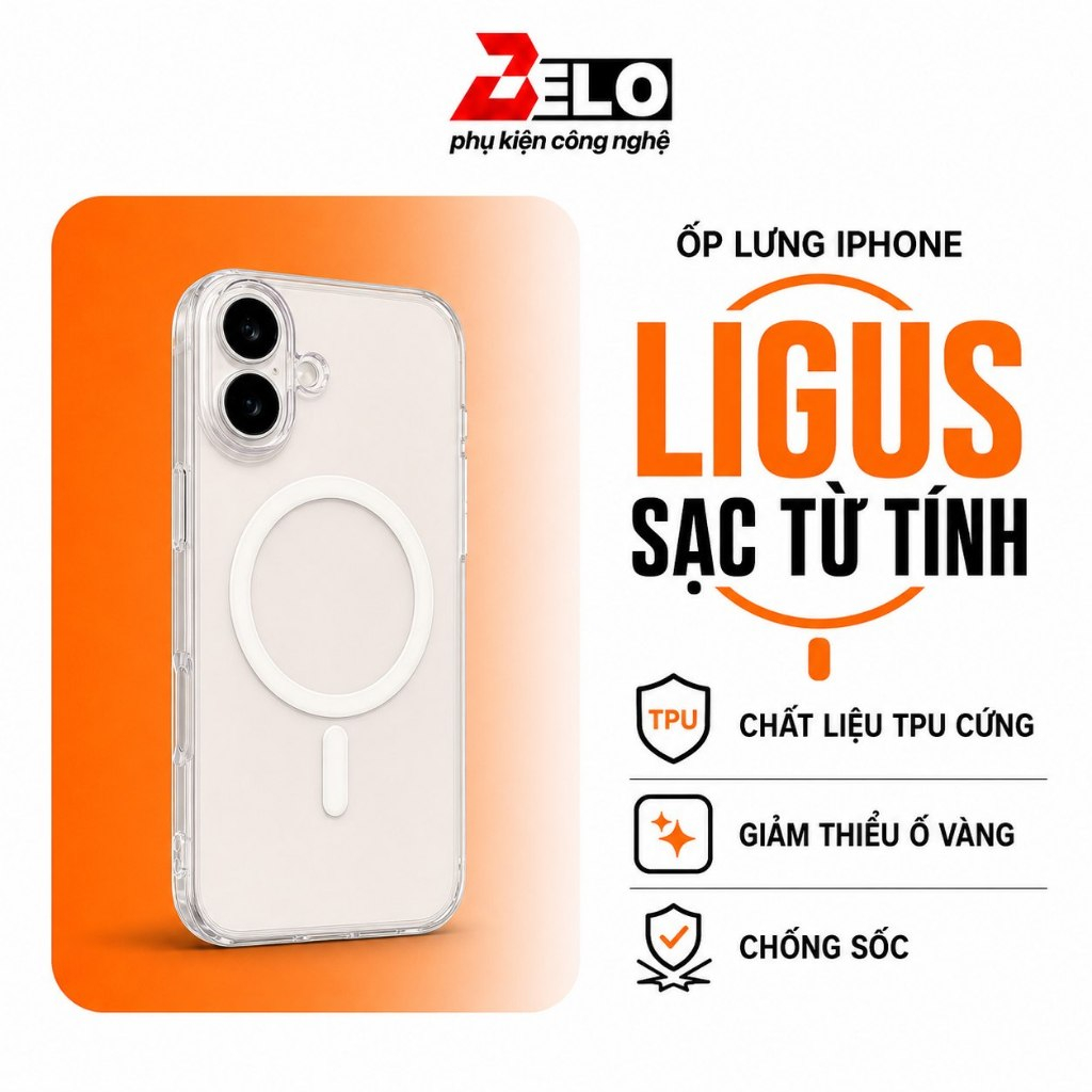 Ốp lưng iphone Likgus trong suốt sạc không dây, Ốp lưng iphone Likgus hỗ trợ sạc từ tính - BELO