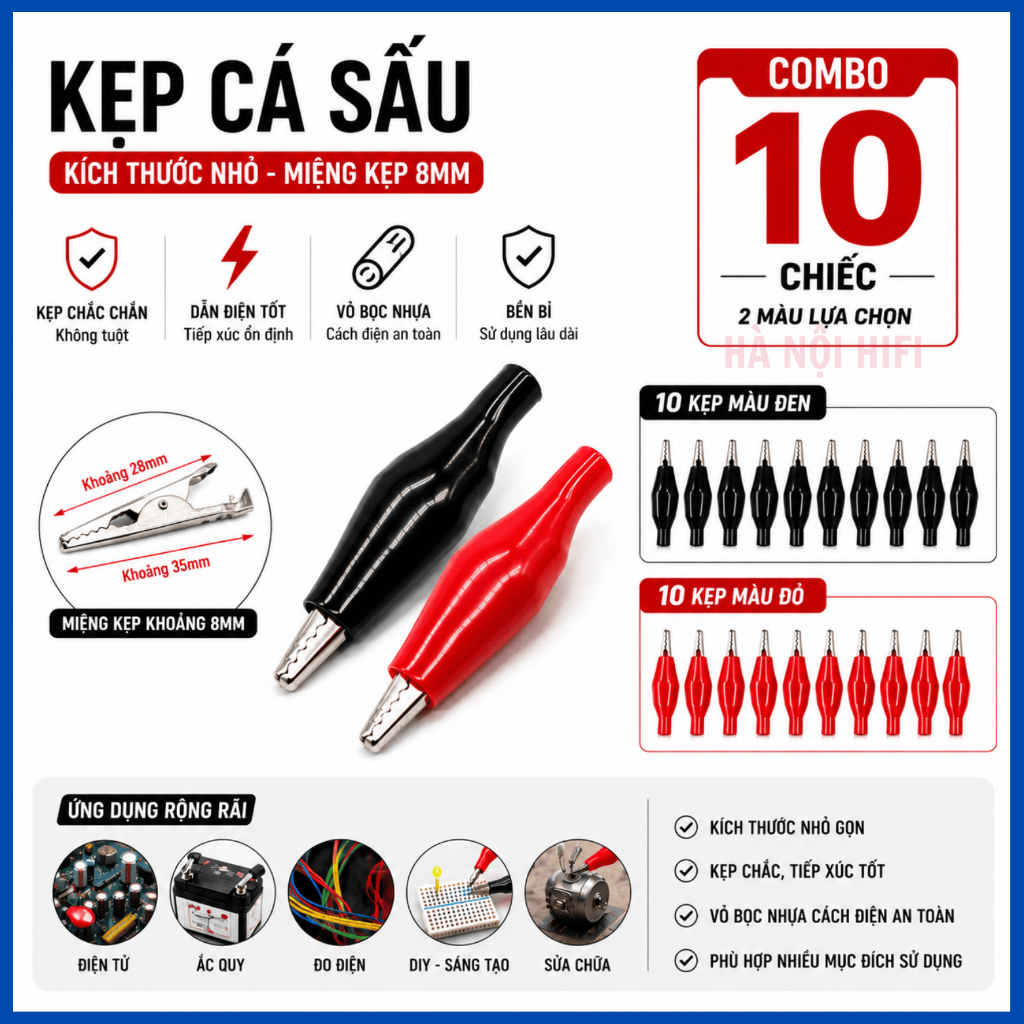 Kẹp Cá Sấu, Kẹp Điện, Kẹp Mạch Tiện Dụng, Kẹp Cá sấu Sửa Chữa Điện Tử Từ Hà Nội Hifi