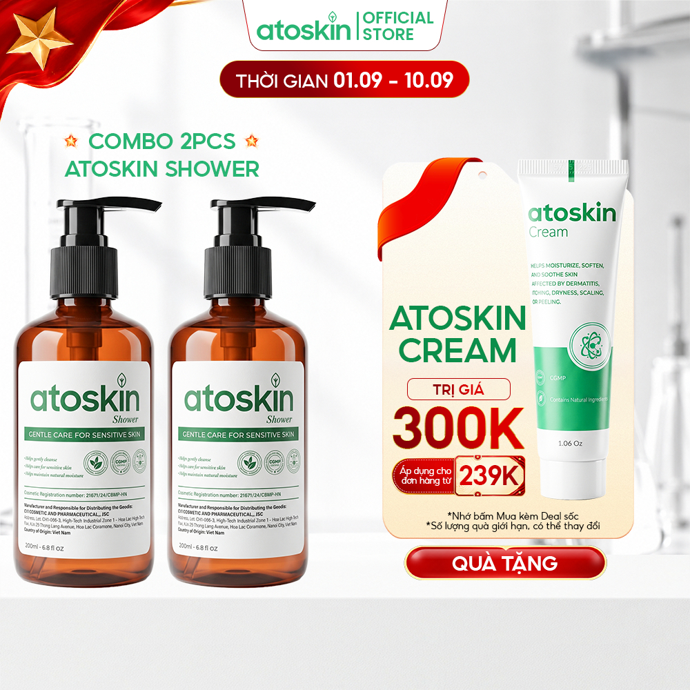 [MUA 2 GIẢM 26% | 1.9-10.9] Sữa Tắm Viêm Da Cơ Địa Atoskin Shower 200ml - Hỗ Trợ Làm Sạch Da, Giảm M