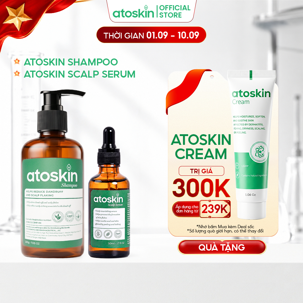 [MUA 2 GIẢM 39% | 1.9-10.9] Combo Toàn Diện Atoskin Shampoo + Atoskin Scalp Serum Dành Cho Da Viêm D