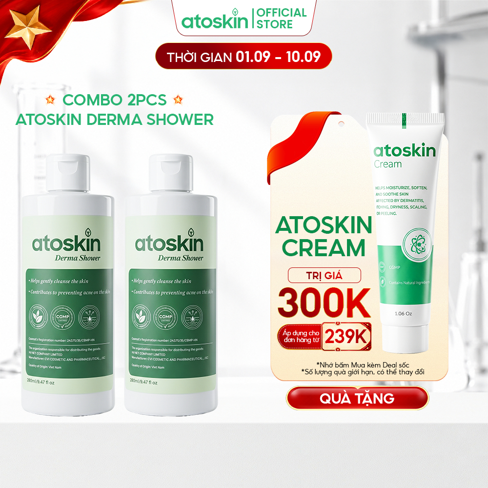 [MUA 2 GIẢM 22% | 1.9-10.9] Sữa Tắm Mụn Lưng Atoskin Derma Shower 200ml - Hỗ Trợ Làm Sạch,Giảm Mụn &