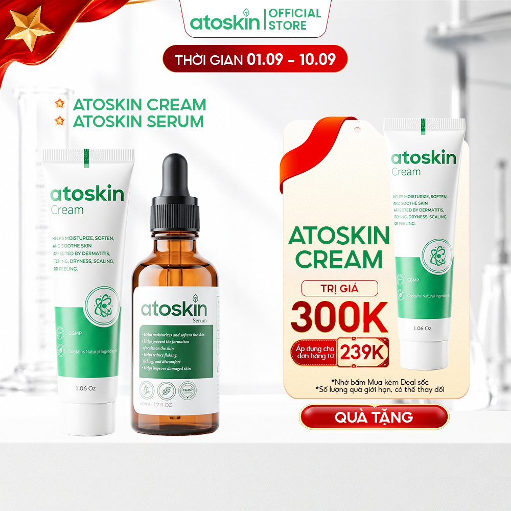 [MUA 2 GIẢM 37% | 1.9-10.9] Combo Viêm Da Cơ Địa Serum Atoskin + Kem Atoskin Cream - Hỗ Trợ Giảm Mẩn