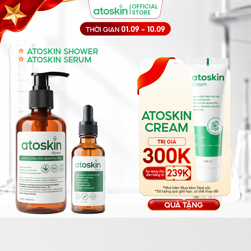 [MUA 2 GIẢM 37% | 1.9-10.9] Combo Sữa Tắm Atoskin Shower + Serum Atoskin Dành Cho Da Viêm Da Cơ Địa)