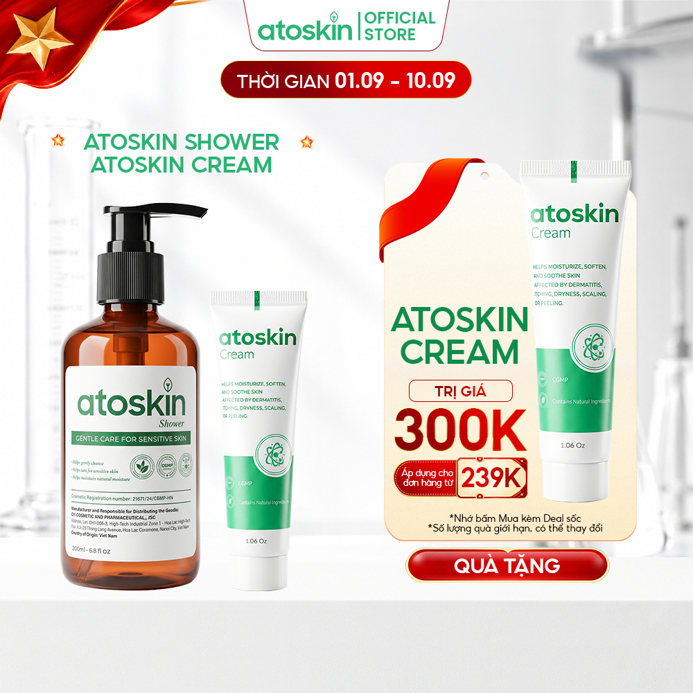 [MUA 2 GIẢM 35% | 1.9-10.9] Combo Sữa Tắm Phục Hồi Atoskin Shower + Kem Atoskin Cream Dành Cho Da Vi