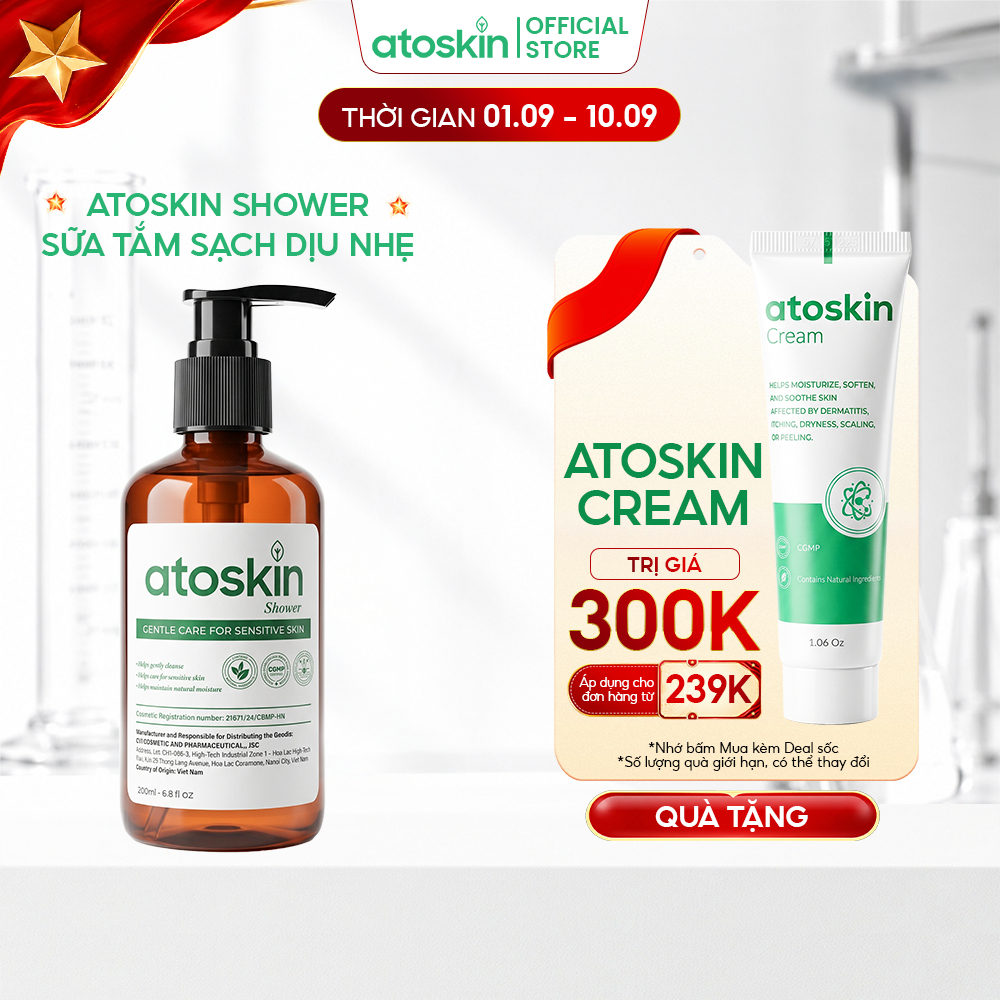 Sữa Tắm Viêm Da Cơ Địa Atoskin Shower 200ml - Hỗ Trợ Giảm Mẩn Đỏ, Giảm Ngứa Ngáy Giúp Da Khoẻ