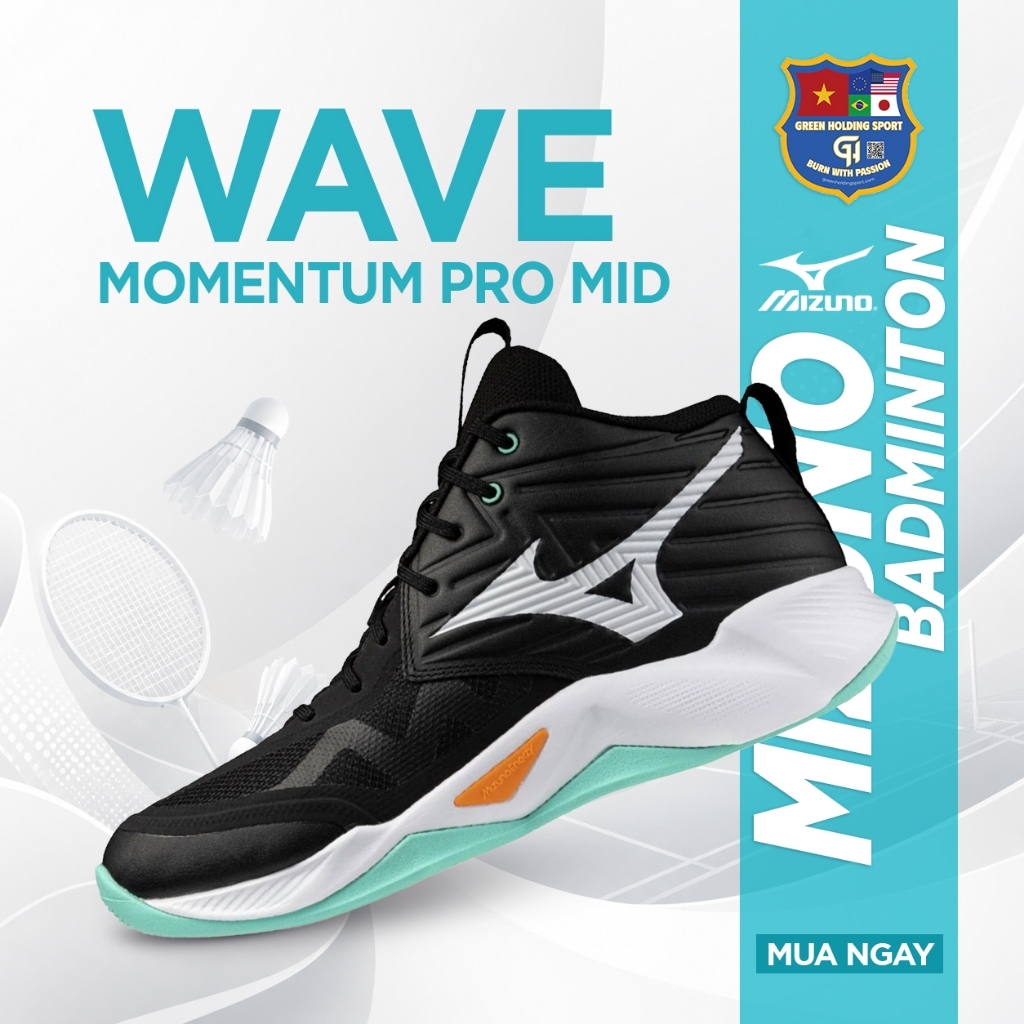 Giày Cầu Lông Mizuno Wave Momentum Pro Mid - Giày Cổ Mid Chuyên Nghiệp, Hấp Thụ Lực & Hoàn Trả Năng 