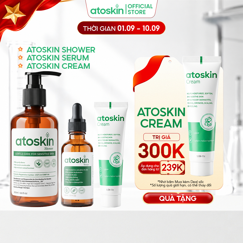 [MUA 3 GIẢM 42% | 1.9-10.9] Combo Toàn Diện Kem Atoskin Cream + Serum Atoskin + Sữa Tắm Atoskin Show