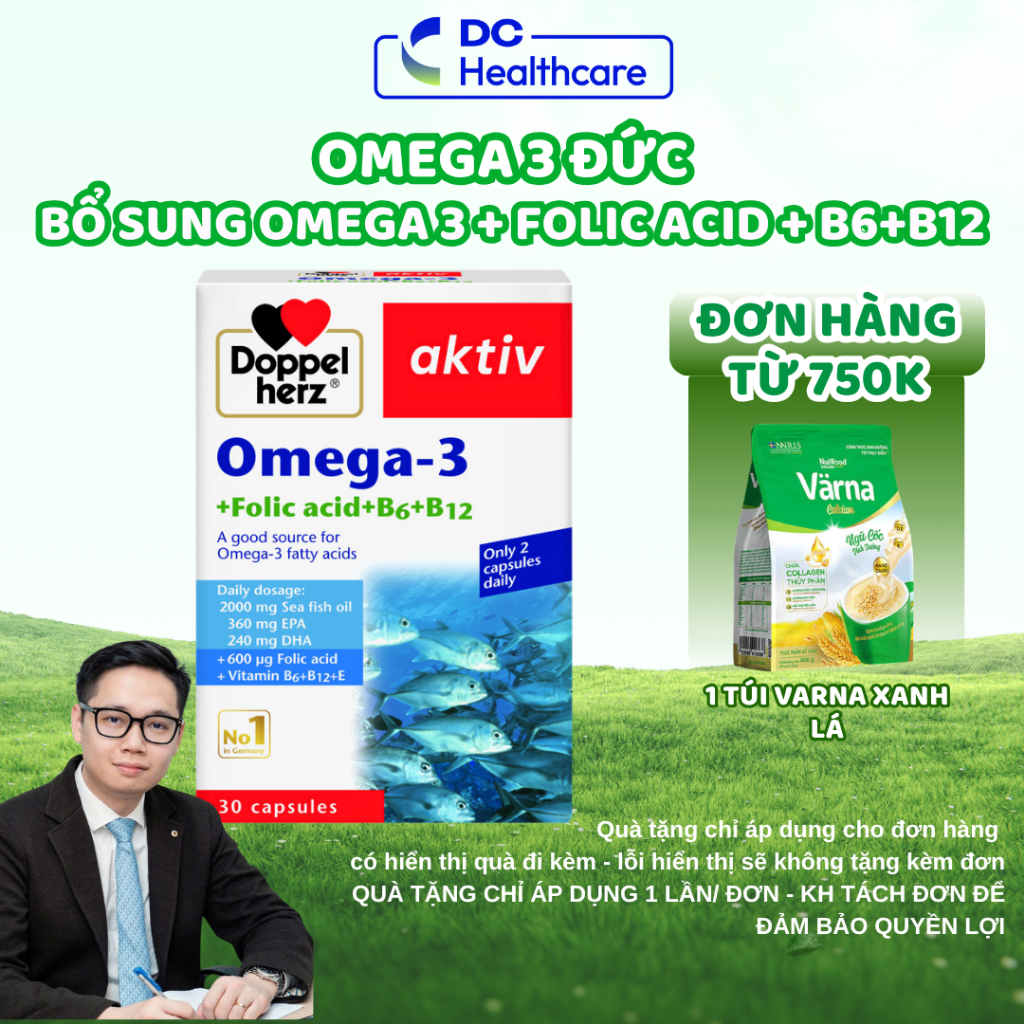 Dầu Cá Omega 3 Doppelherz - Bổ Sung Omega 3, Acid Folic, Duy Trì Sức Khỏe Tim Mạch (30V)