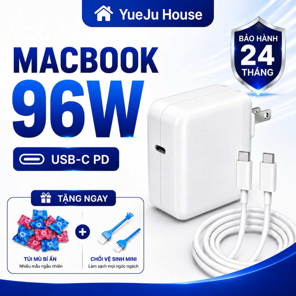 Sạc macbook 96W type C dòng Air, Pro công suất 96W dùng cho laptop macbook USB Type C cáp sạc nhanh
