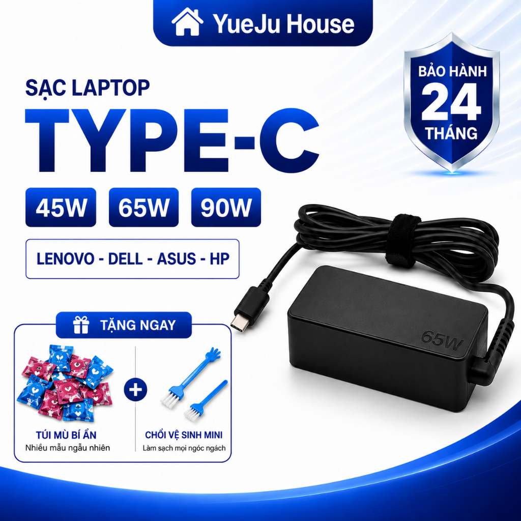 Sạc Laptop Lenovo type C 45W 65W dùng cho các dòng Lenovo Asus HP Dell bảo…