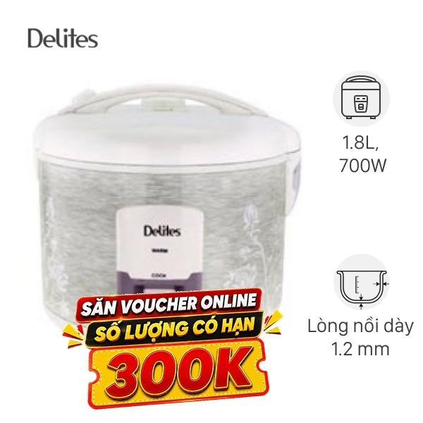 Nồi cơm nắp gài Delites 1.8 lít NCG1805 chính hãng trưng bày mới 99% -Bảo hành 12 tháng