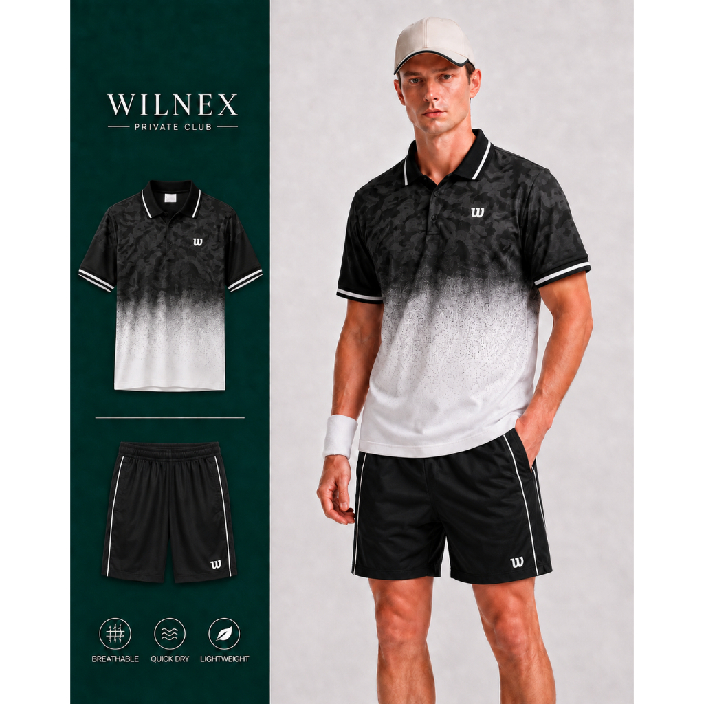 Set Đồ W Pickleball Nam Cao Cấp Wilson – Áo Polo Thể Thao Nam + Quần Short Thể Thao Co Giãn 4 Chiều