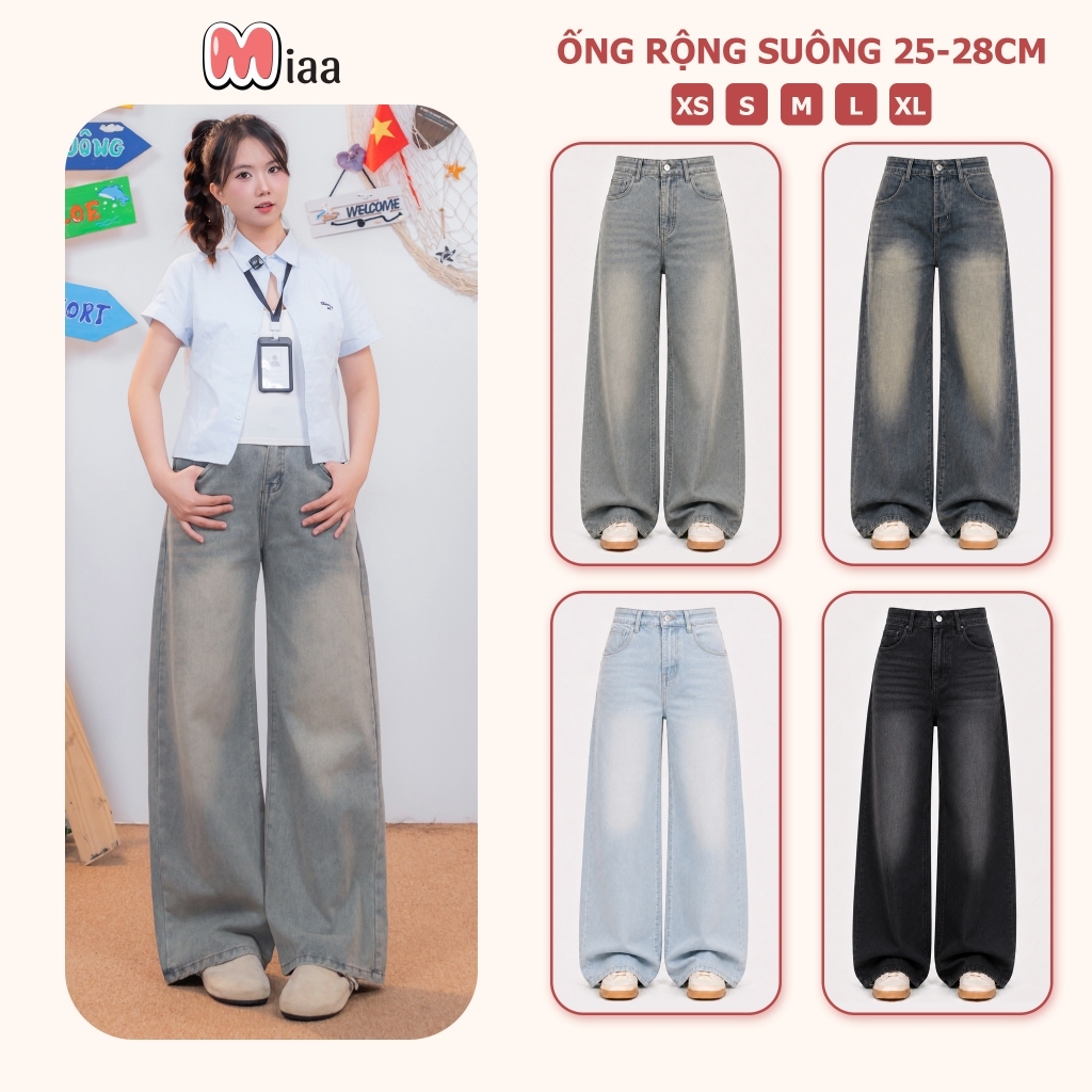 Quần Jeans  Suông Ống Rộng Đứng  MIAA Cạp Cao Màu RETRO , Quần Jeans Ống Suông Ver 1 nhiều màu tôn d