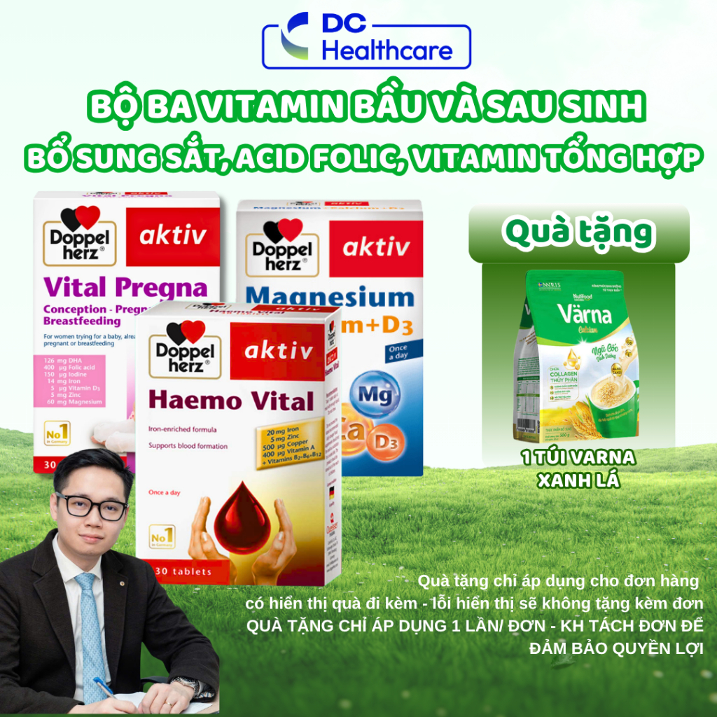 DR CUNG BỘ BA Vitamin Bầu VITAL PREGNA, MAGNESIUM CALCIUM D3, HAEMO VITAL - Vitamin Tổng Hợp, Canxi,