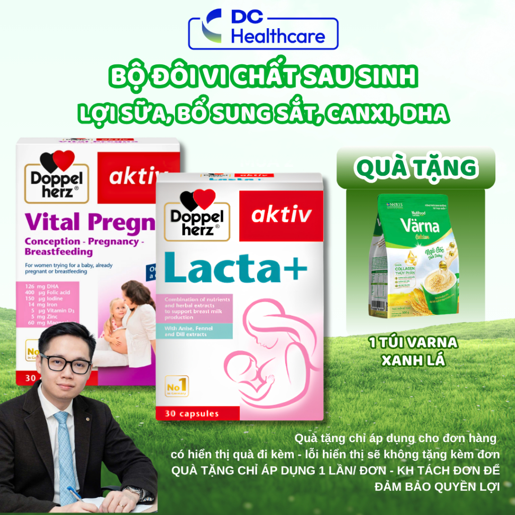 COMBO Lợi Sữa LACTA+ Doppelherz Aktiv, VITAL PREGNA Vitamin Sau Sinh - Cải Thiện Nguồn Sữa Mẹ, DHA B