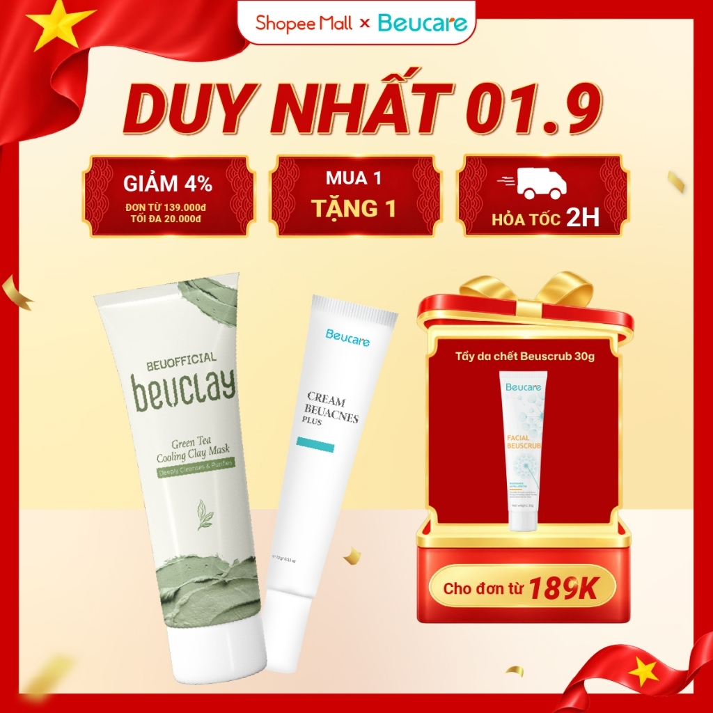 Combo Mặt nạ đất set Beuclay 70g + Gel giảm mụn nhanh 24h Beuacnes plus 15g