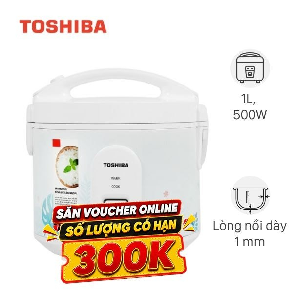 Nồi cơm nắp gài Toshiba 1 lít RC-10JH2PV(B)-Chính Hãng trưng bày-1lít 2-4 người ăn-Công suất:500 W