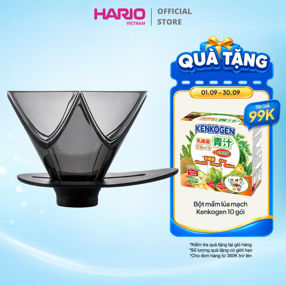 Phễu Mugen pha cà phê "một lần rót" Hario V60 One Pour Dripper Mugen size 02 (nhựa trong, màu đen)