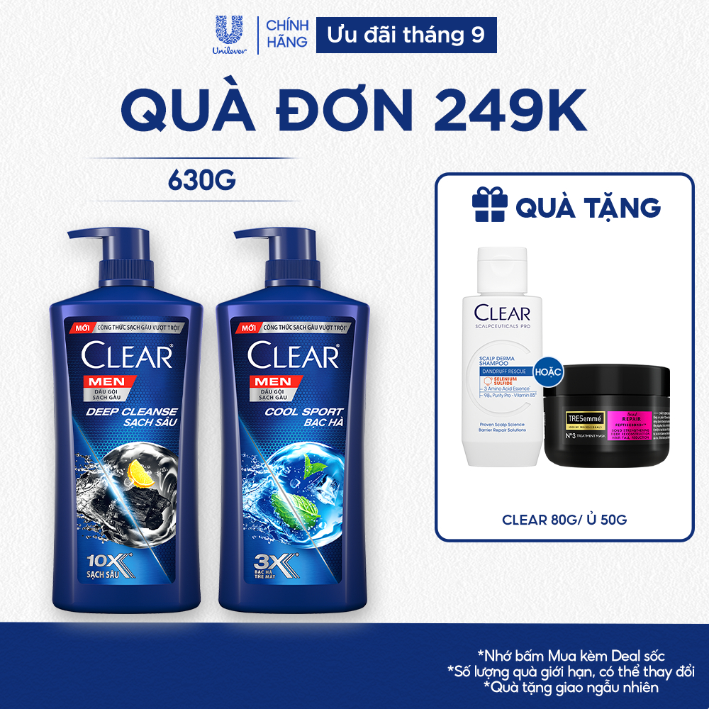 Dầu Gội Đầu cho nam Clear Men đánh bay gàu, ngứa và vi khuẩn mát lạnh cực đỉnh suốt ngày dài 630g