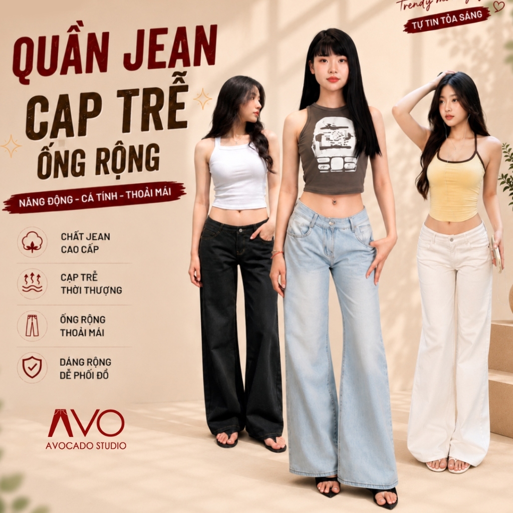 Quần Jean Cạp Trễ Y2K Vibes Âu Mỹ by Avo Avocado Dáng Dài Basic Ống Suông Đáy…