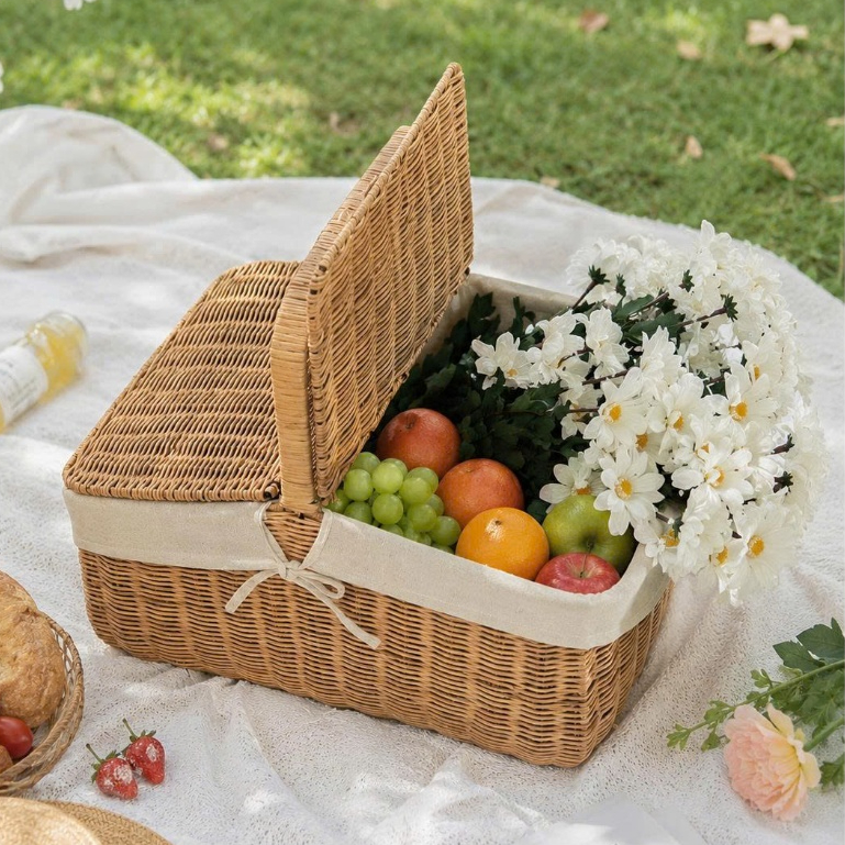 Giỏ mây picnic dã ngoại, giỏ đựng đồ dã ngoại, giỏ phụ kiện chụp hình, giỏ mây cắm hoa, giỏ mây